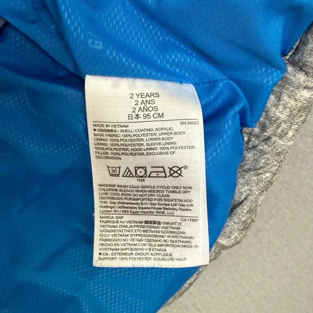 Baby Gap Boy's Size 2 Years Puffer Jacket Winter Coat Gray Removable Hood